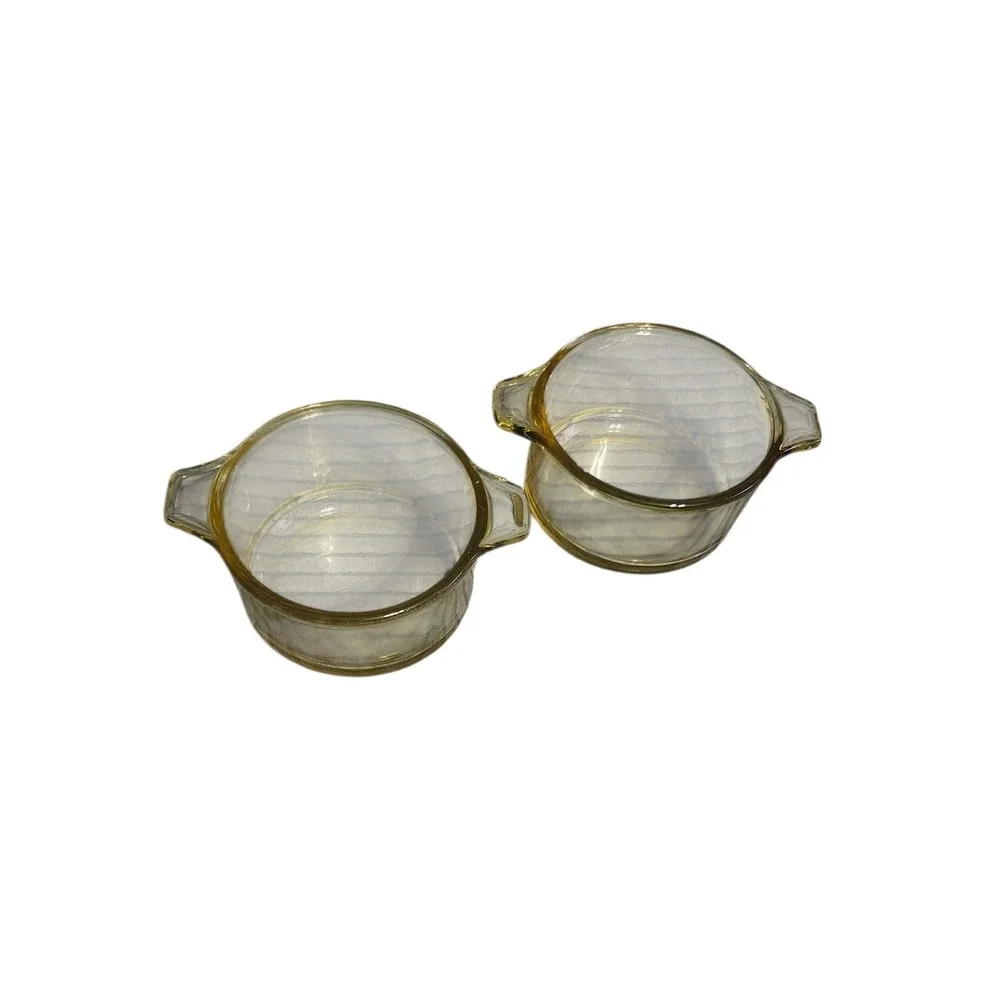 Vintage Pyr-O-Rey Dynaware‎ Amber Glass Ramekins Set of 2 Mexico Baking Dishes